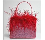 Evening Bag - Beaded w/ Ostrich Feather Trim - Red - BG-EV910RD